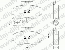 Brzdové destičky PŘEDNÍ, 224.2, AUDI A4 (8D)