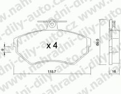 Brzdové destičky PŘEDNÍ, 224.1, VOLKSWAGEN LUPO 