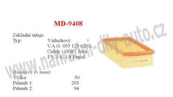 vzduchový filtr, MD-9408, VOLKSWAGEN GOLF II 08/83-12/92